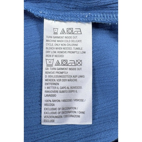 Susan Graver Crinkle Gauze Peasant Tunic Top Blue Embroidered V Neck Petite XL - Picture 9 of 11